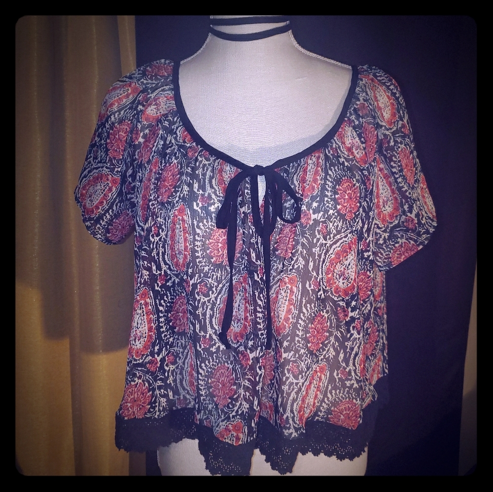 Oversized Paisley Print Sheer Top